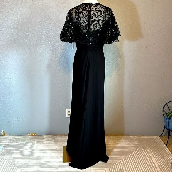 NEW Mac Duggal 68002 embellished butterfly sleeve black gown size 8 - Picture 7 of 12